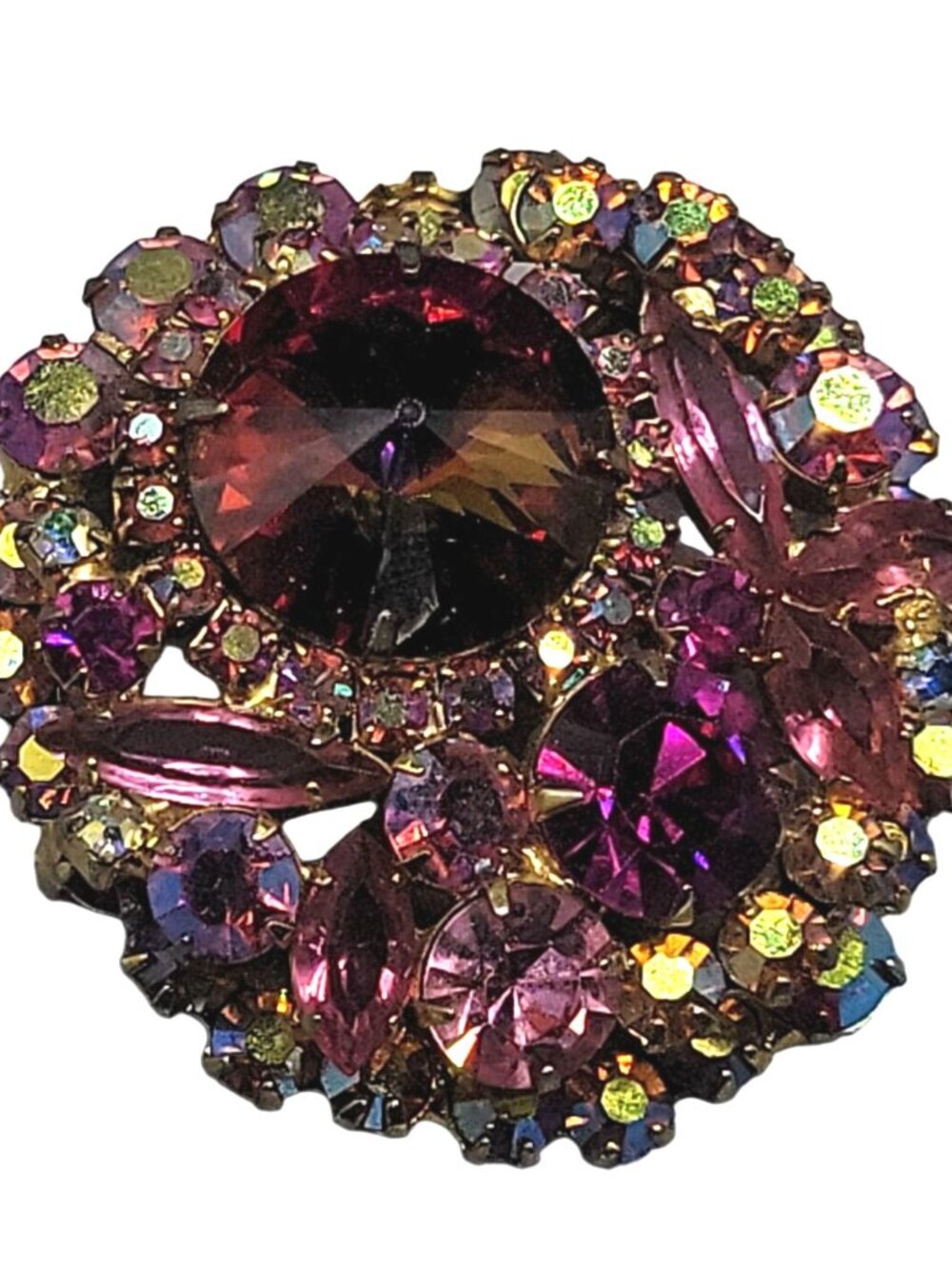 Juliana D&E Vintage Watermelon Rivoli Brooch Layered Pink Fuchsia AB Rhinestones - Picture 5 of 7